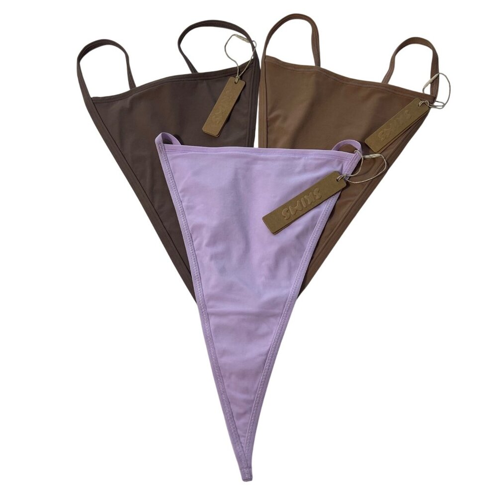 SKIMS Fits Everybody T-String Thongs Lot of 3 Sugar Plum Sienna Umber 2X